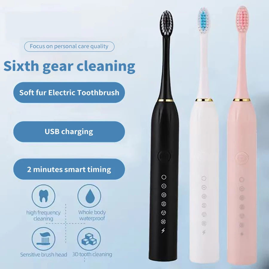 Electric Toothbrush for Adults Teeth Cleaner Soft DuPont Bristle Portable Battery Endurance IPX6 Waterproof Oral Care