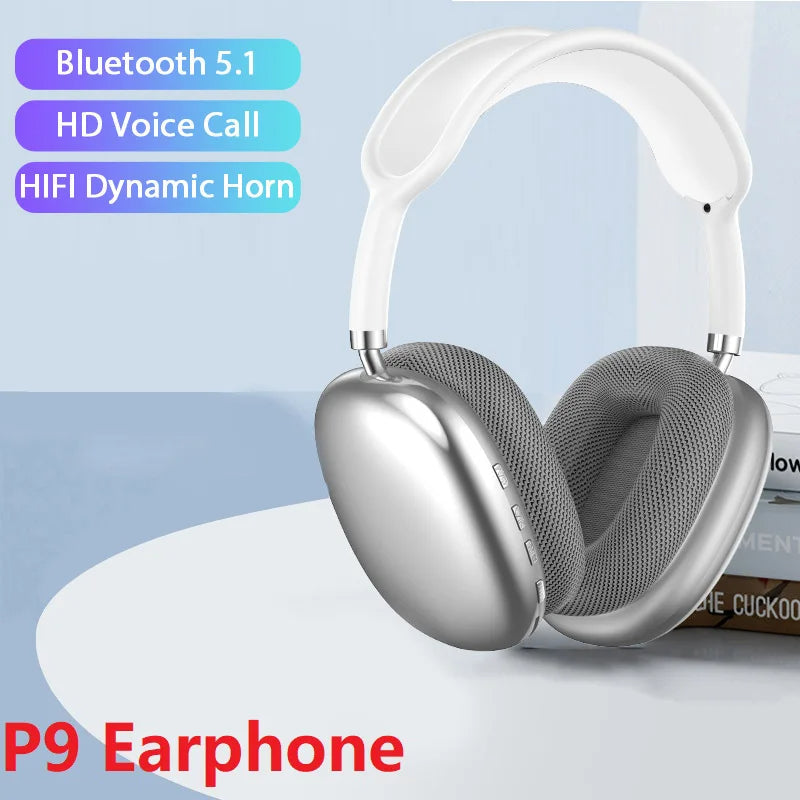 P9 Wireless Bluetooth 5.3 Over-Ear Headphones with Mic, Hi-Fi Bass, Foldable, TF/SD & AUX, For Android/iPhone