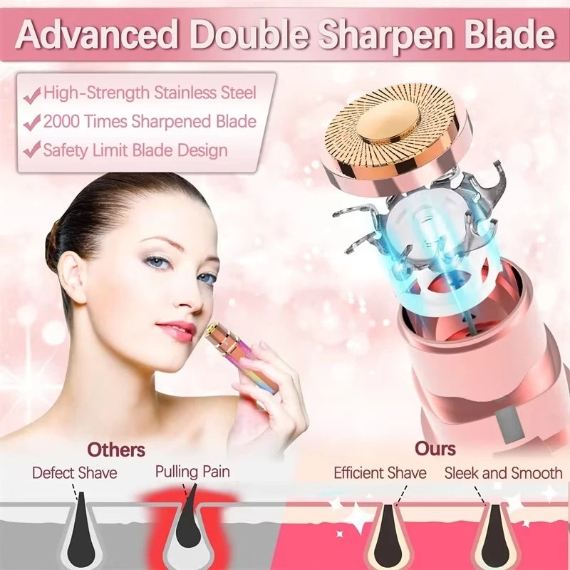 2-in-1 Facial & Eyebrow Hair Remover for Women | Rechargeable Painless Trimmer | Flawless Upper Lip & Face Hair Removal Machine | Smooth Skin Shaver