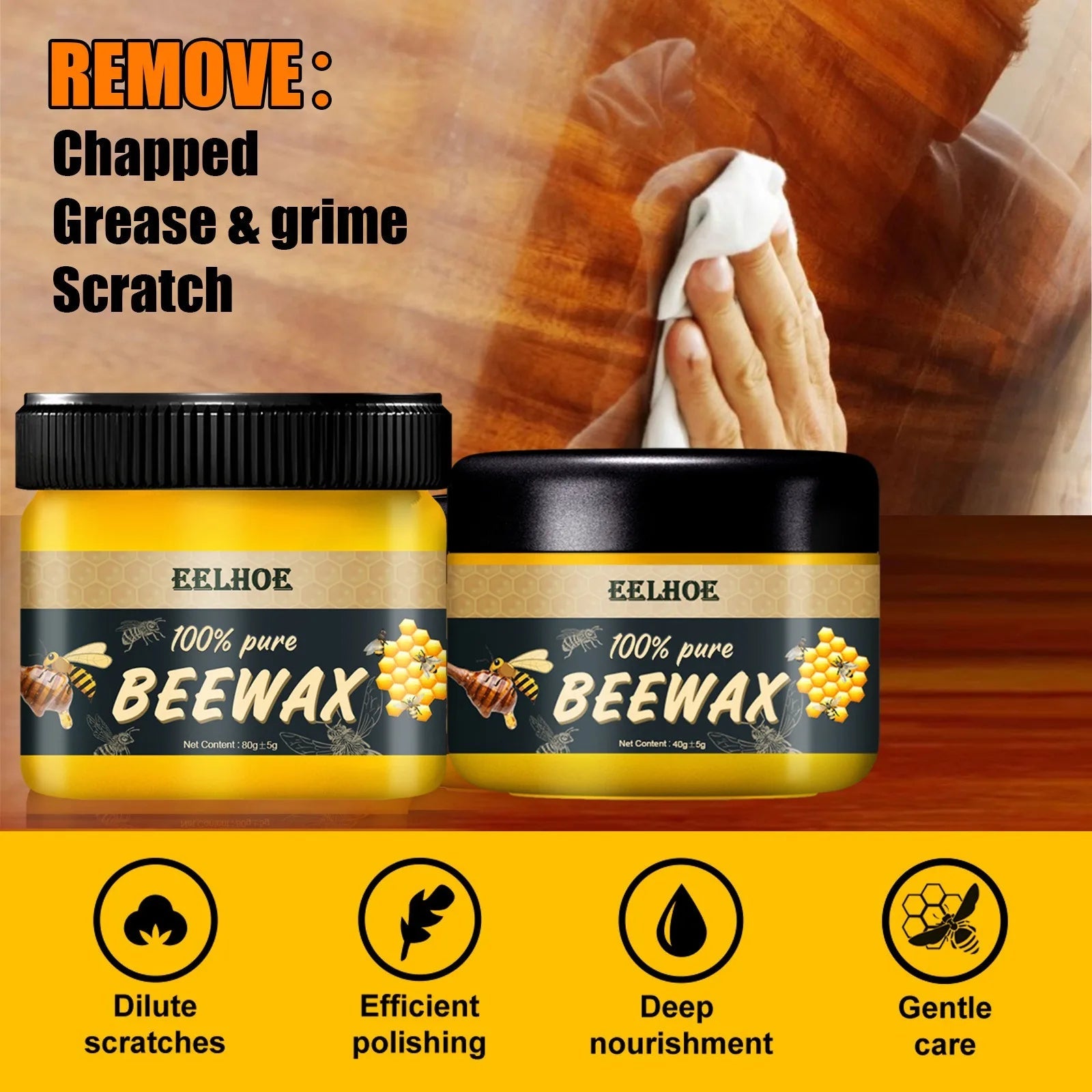 Original Beewax Wood Furniture | Beewax Furniture Polish - Wax, 85gm | Beewax Furniture Polish ,Wood Seasoning Beewax | Natural Wood Wax Traditional Beewax Polish for Wood & Furniture | Beewax Wood Polish and Cleaner for Furniture Care