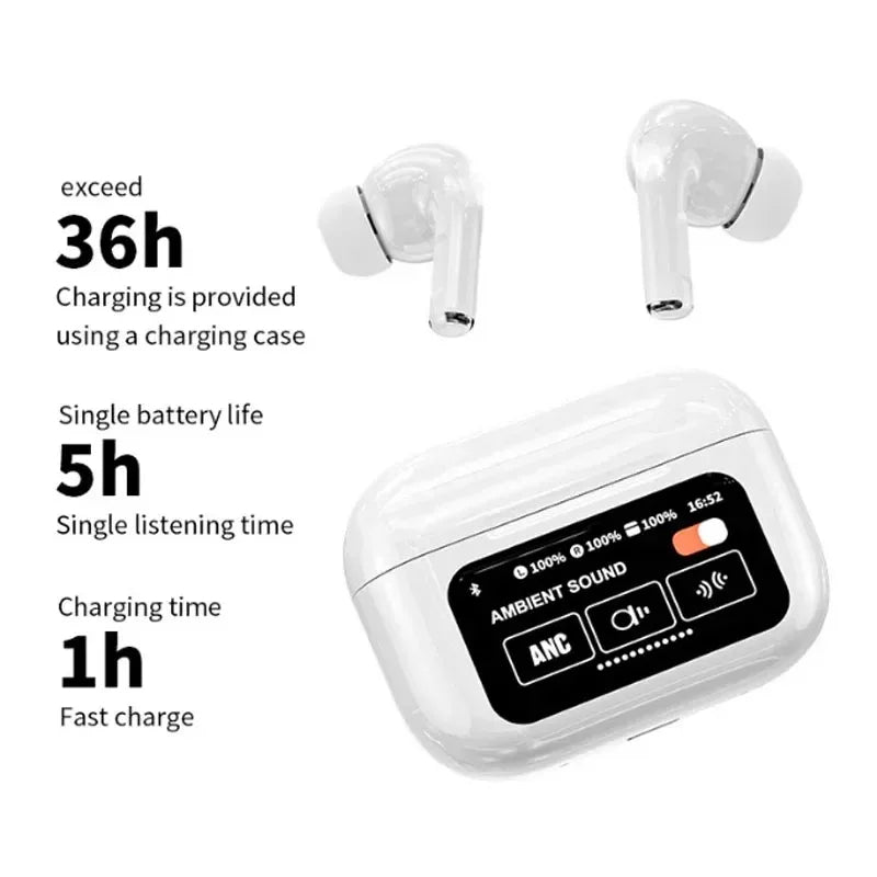 A9 Pro Earbuds Anc/enc Touch Screen Display Noise Reduction Wireless Earbuds For Android & Ios | A9 Pro | A9 Pro Apple Airpods Anc/enc Zhongkelqnxun Touch Control Bt 5.4 Earbuds
