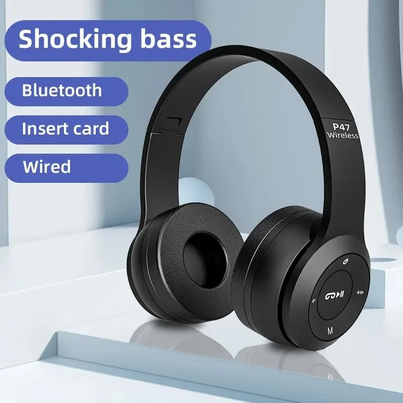 P47 Wireless Bluetooth Headphones with Built-in Mic Foldable Stereo Headset for Smart Phones Android Devices PC & Laptops Noise-Cancelling HD Sound Hands-Free Calls Wireless Music Playback Portable Over-Ear Headphones for Gaming & Travel
