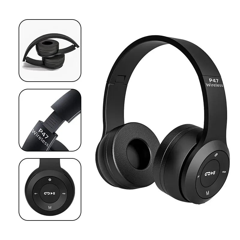 P47 Wireless Bluetooth Headphones with Built-in Mic Foldable Stereo Headset for Smart Phones Android Devices PC & Laptops Noise-Cancelling HD Sound Hands-Free Calls Wireless Music Playback Portable Over-Ear Headphones for Gaming & Travel