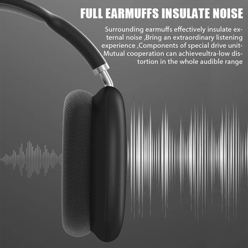 P9 Wireless Bluetooth 5.3 Over-Ear Headphones with Mic, Hi-Fi Bass, Foldable, TF/SD & AUX, For Android/iPhone