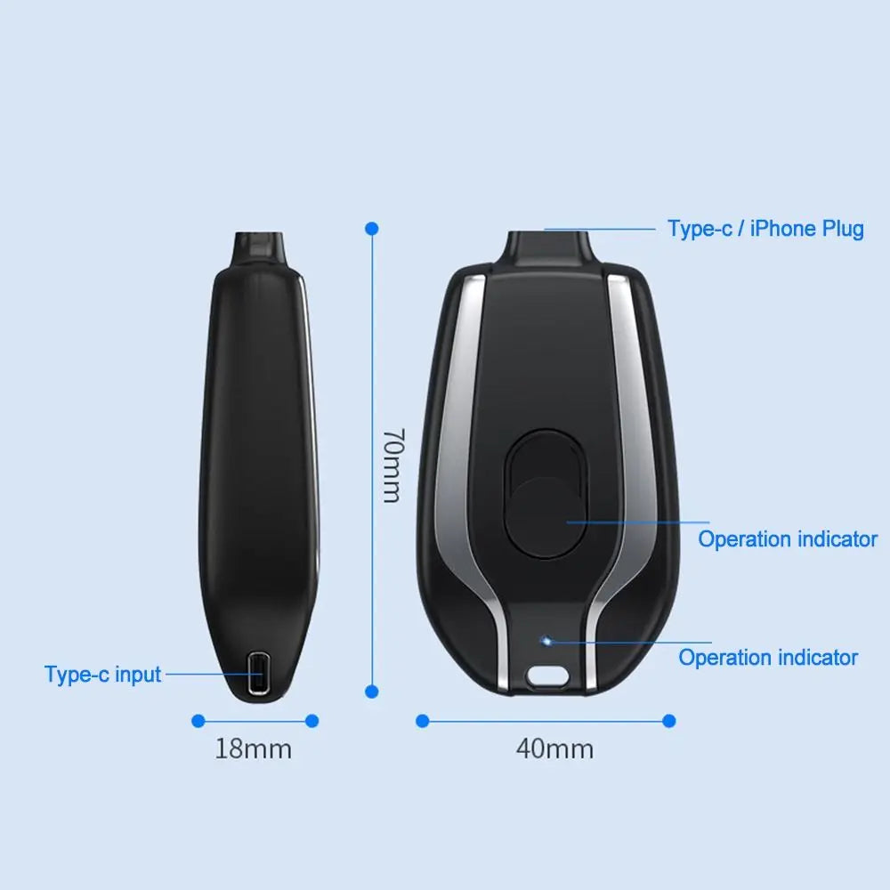 Mini Power Pod Keychain Charger | 1500mAh Portable Emergency Power Bank | Fast Charging Key Chain Battery Backup for Android Type-C Devices | Ultra Compact External Charger for Travel, Office, and On-the-Go Use | Pocket-Sized USB-C PowerBank