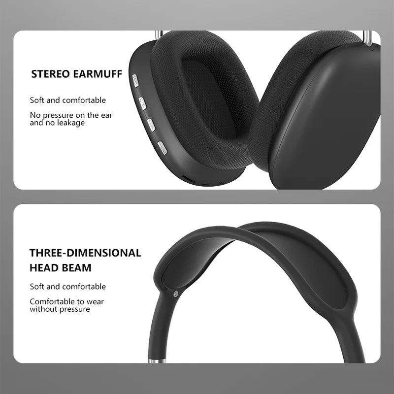 P9 Wireless Bluetooth 5.3 Over-Ear Headphones with Mic, Hi-Fi Bass, Foldable, TF/SD & AUX, For Android/iPhone